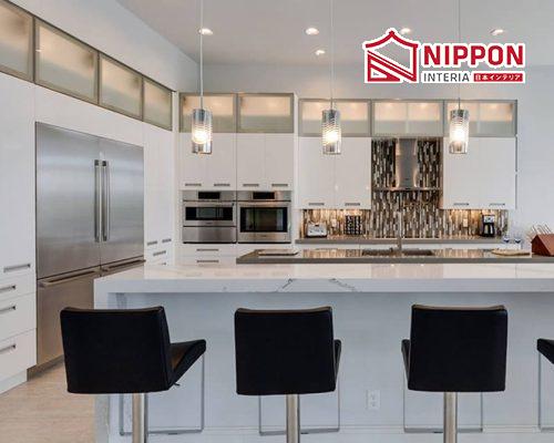 Mẫu tủ bếp chữ L nhôm kính đẹp 10